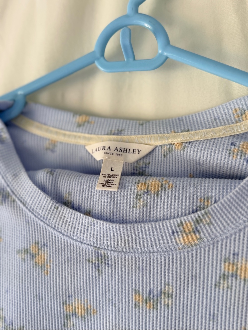 Laura Ashley Blue Crewneck Sweater with Yellow Floral Print